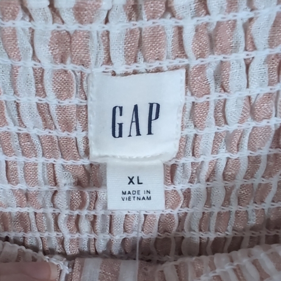 Gap NWT Linen Dress Size XL Pink White Stripe Summer Smocked Buttoned Strappy - Picture 4 of 10